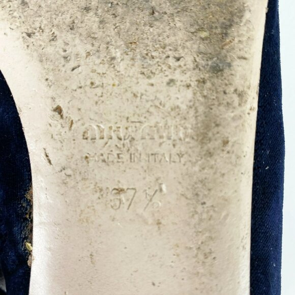 Miu Miu Ankle Boots Size 37.5 US 7.5 Booties Shoes Blue Velvet Embellished Heel - Picture 8 of 15